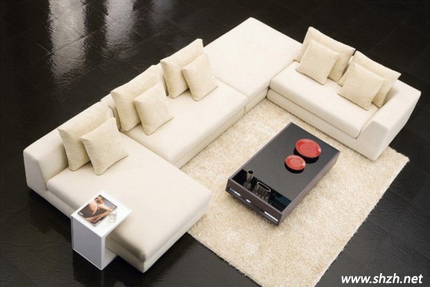 U型米白色簡(jiǎn)約客廳布藝沙發(fā)